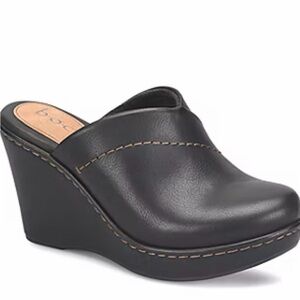 boc Born Black Leather Wedge Mule Clogs